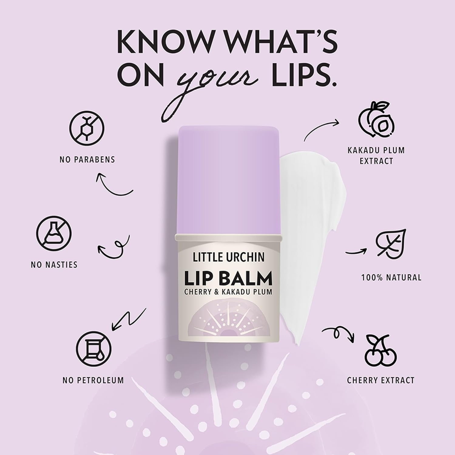 LITTLE URCHIN 100% Natural Lip Balm Cherry & Kakadu Plum 4G &ndash; Lip Care with Beeswax, Coconut Oil, Shea Butter & Vitamin E &ndash; Ultra-Hydrating & Nourishing Lip Moisturiser | Australian Made image number 3