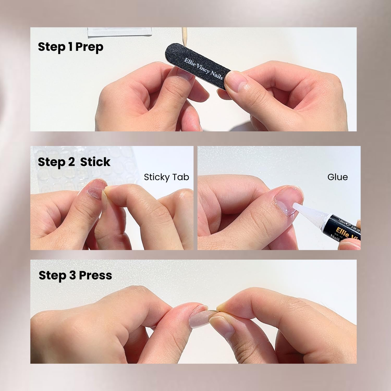 Press on Nails - Blue Glazed, Short Almond Shape, Reusable Nails in 15 Sizes - 30 Nail Kit with Glue and Sticky Tabs image number 6