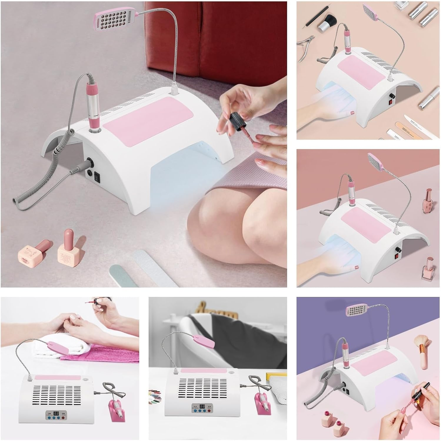 LUOFEISHUN 5-In-1 Manicure Machine, Nail Drill for Polishing, Timing Drying Nail Gel Machine, UV LED Nail Lamp, Nail Dust Collector Dust Vacuum Cleaner, Hand Rest Pillow for Home and Salon image number 4
