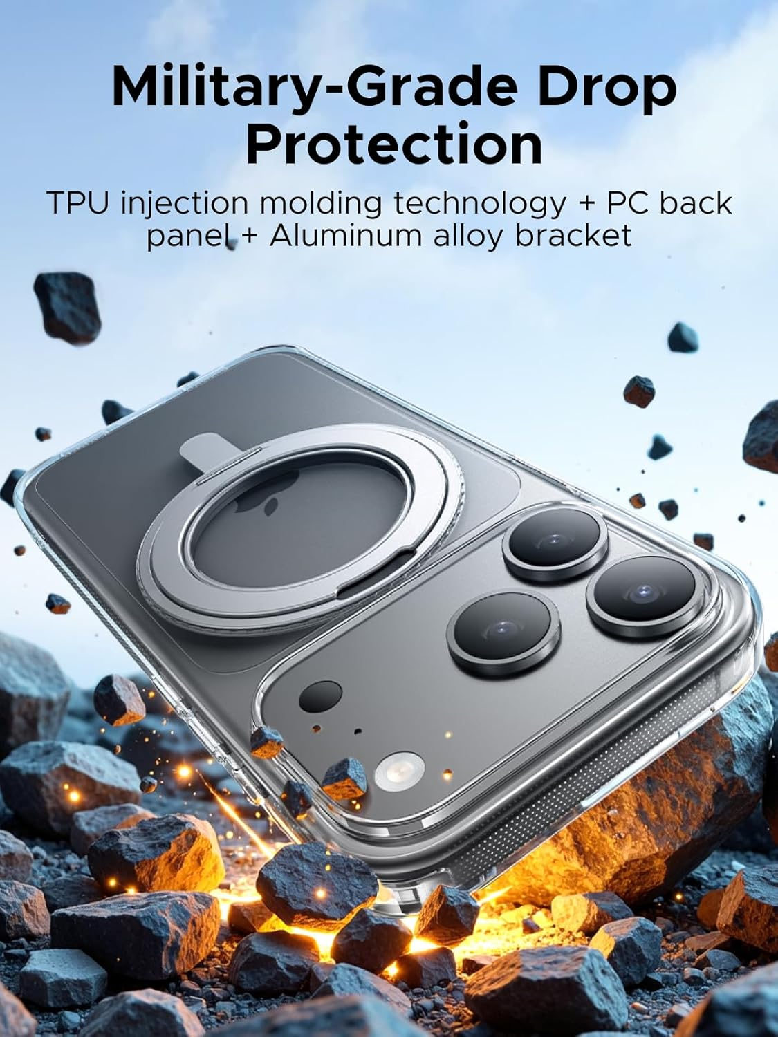 UGREEN 360&deg; Rotatable Magnetic Ring Case Compatible with Iphone 17 Pro Max, Magu Series Magsafe Phone Cover, Revolutionary Icrystal Tech, Mil-Grade Protection, Anti-Scratch, Camera Protective, Black image number 5