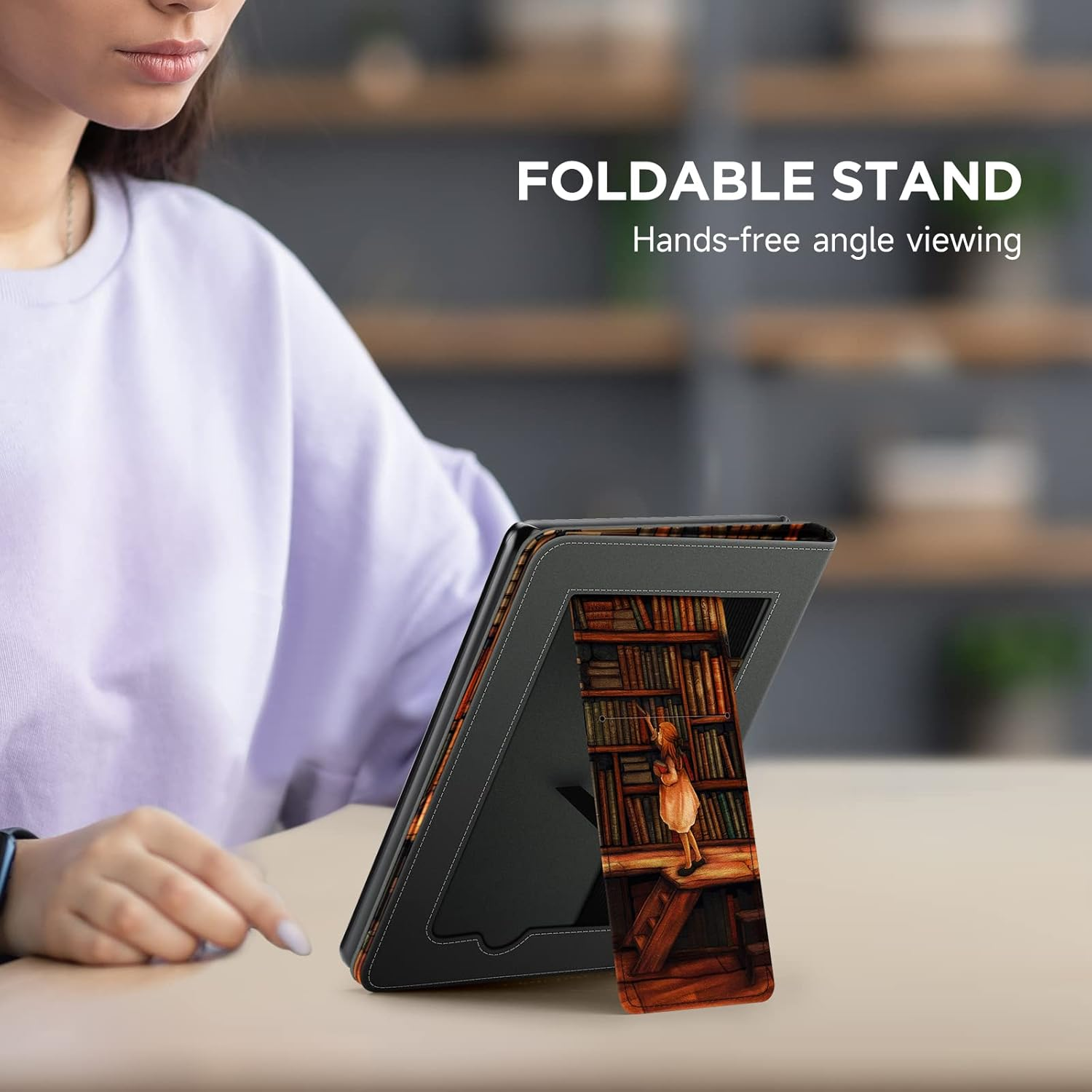 Ayotu Stand Case for Kindle Paperwhite 2021 - with Auto Wake/Sleep, Premium PU Leather Cover with Hand Strap, Only for 6.8" Kindle Paperwhite 11Th Generation 2021 and Signature Edition,The Library image number 2