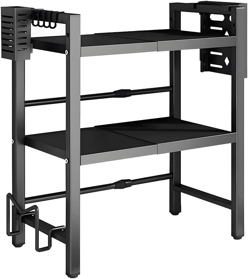 ALSTON 3-Tier Microwave Stand Oven Rack Height Adjustable and Extendable Stainless Steel Kitchen Storage Shelf with 6 Hook over the Kitchen Counter Max Load 75Kg image number 5
