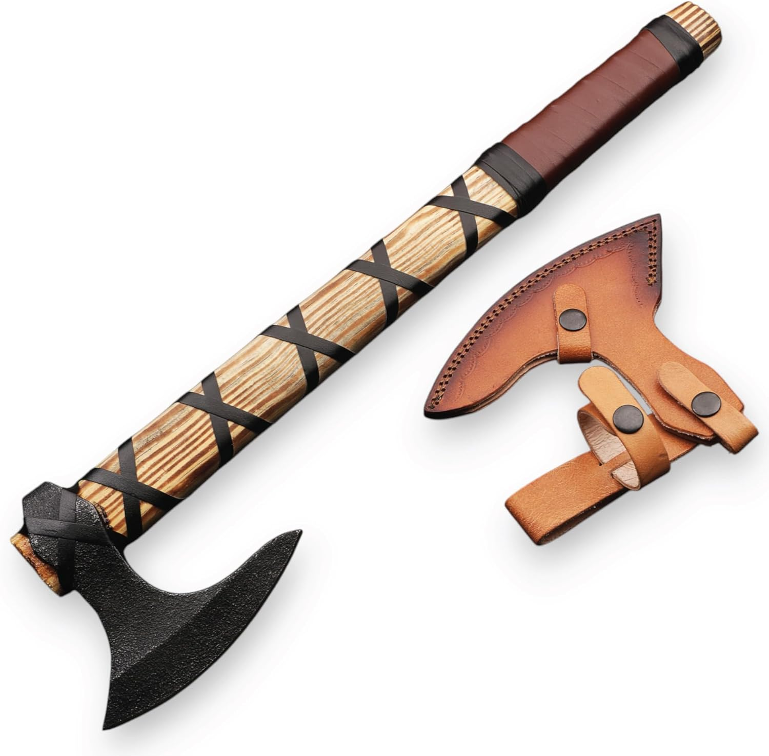 Custom Handmade Gift Forged Carbon Steel Viking Axe with Rose Wood Shaft, Viking Bearded Camping Axe,Annivarsary Gift - with Leather Cover (Axe-294) image number 6