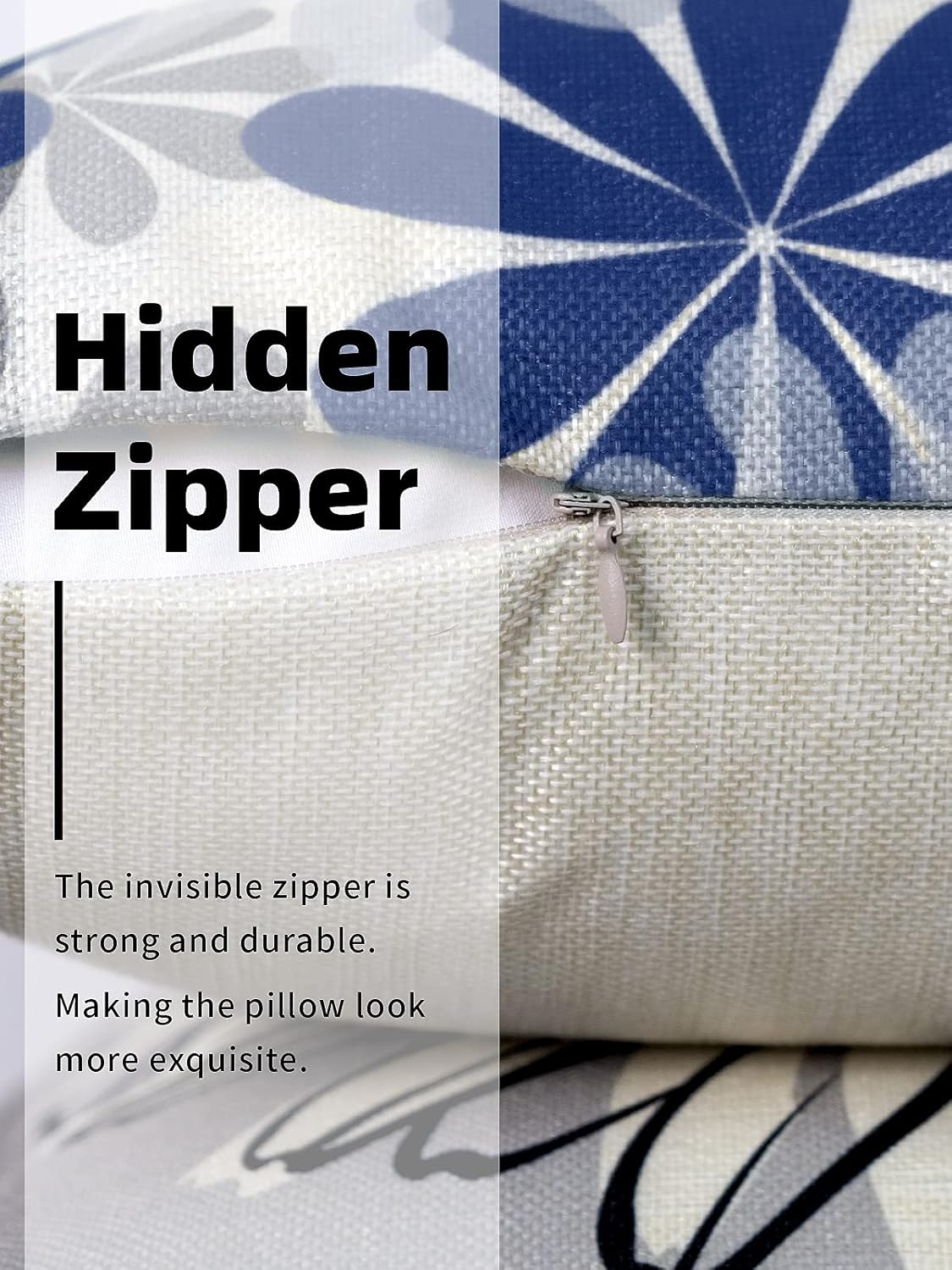 COLORPAPA Blue Pillow Covers 18X18 Set of 4 Grey Decorative Throw Pillow Cover for Couch Modern Daisy Pillows Case for Living Room Cushion Bed Outdoor Navy Blue and Gray Home Decor image number 6