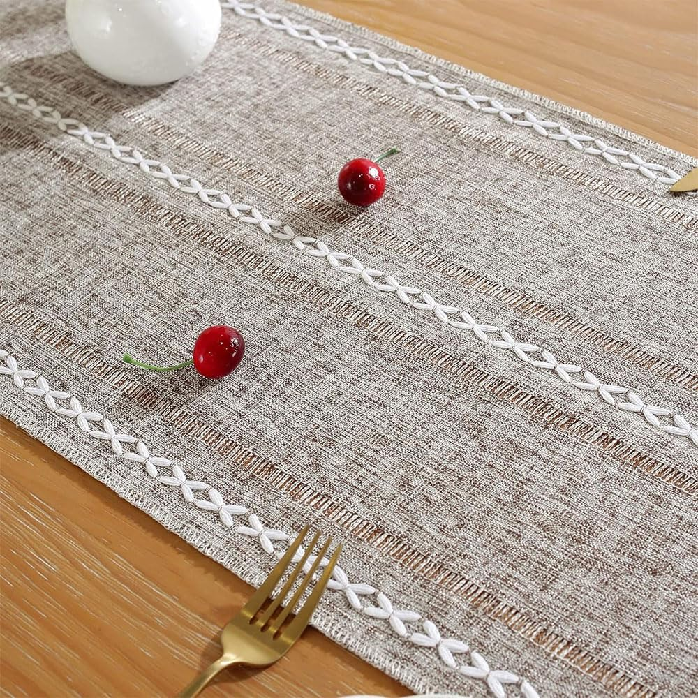 Aufondof Boho Table Runner Farmhouse Table Runner,13" X 90" Long Rustic Coffee Table Runners Cotton Macrame Spring Table Runners with Tassel for Wedding Kitchen Dining Room Table Home Decor ﻿ image number 4