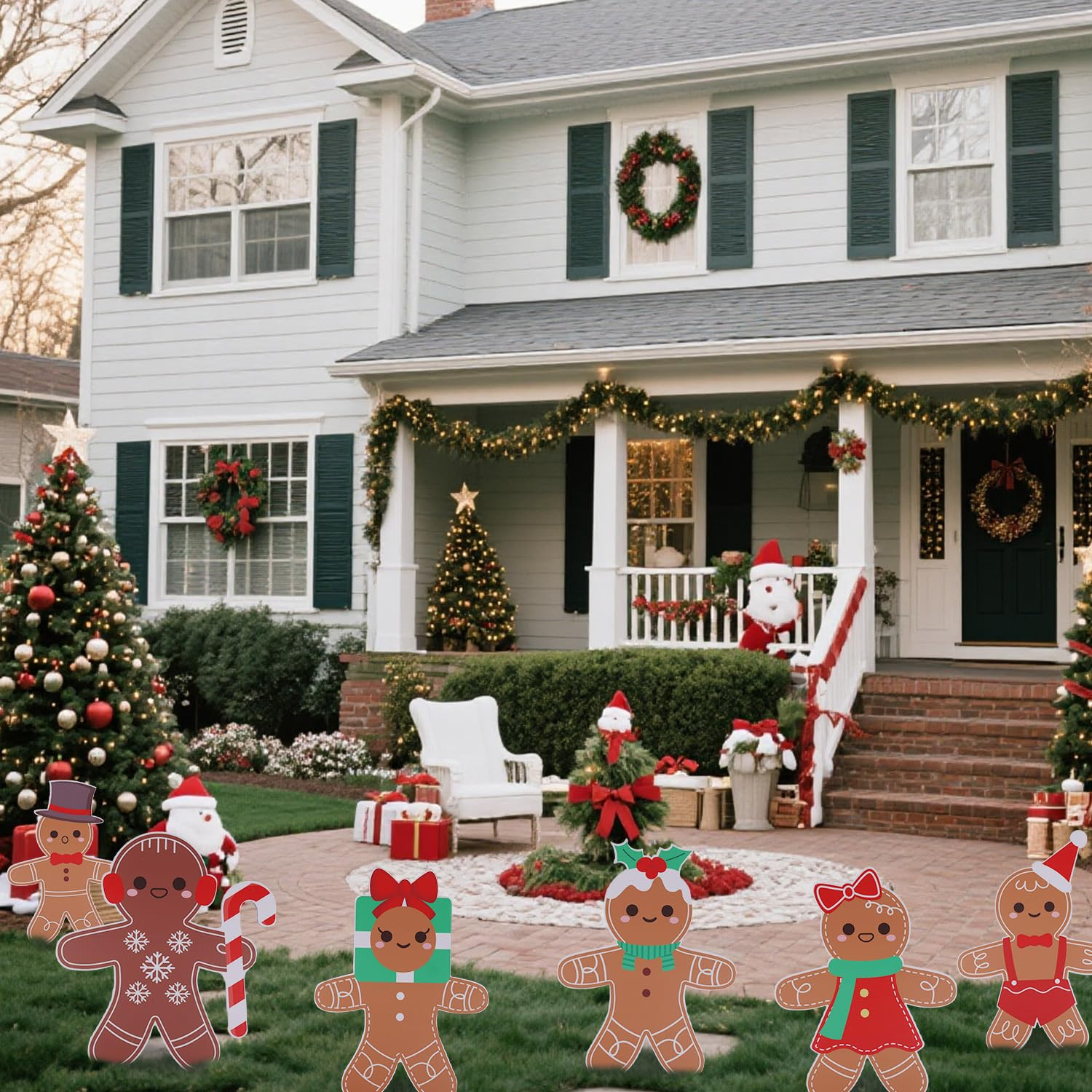 10Pcs Gingerbread Christmas Decorations, Gingerbread Man Christmas Yard Signs with Stakes for Lawn Pathway Patio Indoor & Outdoor Xmas Decor image number 3