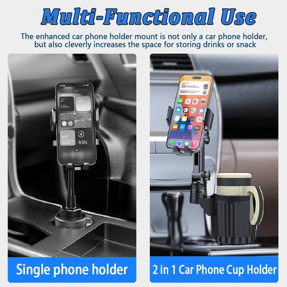 Honeteek Cup Phone Holder for Car, Cup Holder Expander with Phone Mount Adjustable Base, 360&deg; Rotation, Suvs, Trucks, Cupholder Mount for 16-40Oz Cup, Car Accessories image number 2