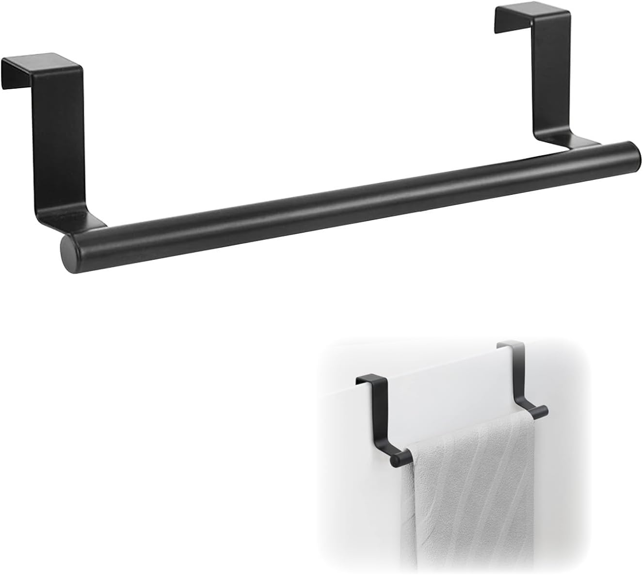 Door Towel Holder, Tea Towel Holder, Stainless Steel Door Towel Holder, Kitchen, Dish Towel Holder, for Hanging, No Drilling Required, for Hanging Towels, 24 Cm Long, Black image number 3