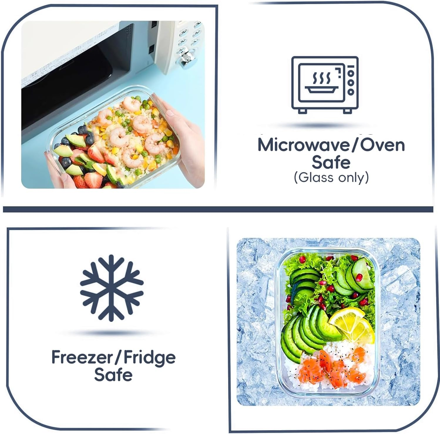 DULCE DOM 10 Pack Glass Containers with Airtight Lids (1040Ml/35Oz) Bpa-Free for Kitchen Storage & Organisation Meal Prep, Lunch Box Stackable Glass Containers for Kitchen Office & Camping image number 6