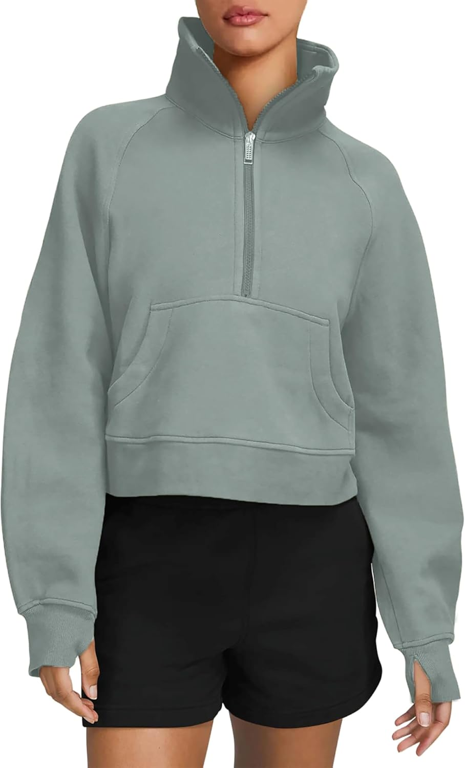 Oyamiki Womens Sweatshirt Long Sleeve Half Zip Pullover Tops Fashion Cropped Hoodie Casual Fall Fleece Lined with Thumb Hole image number 3