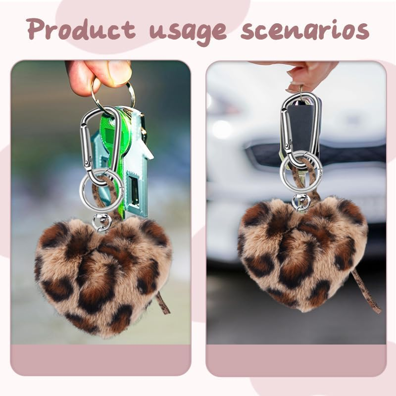 Leopard Keychain Heart Shaped Keychains for Women Girls Y2K Leopard Print Fuzzy Heart Bag Charms for Handbags Backpack Keychains for Girls Women Girlfriend Birthday Gifts for Daughter Fluffy Keyring image number 3