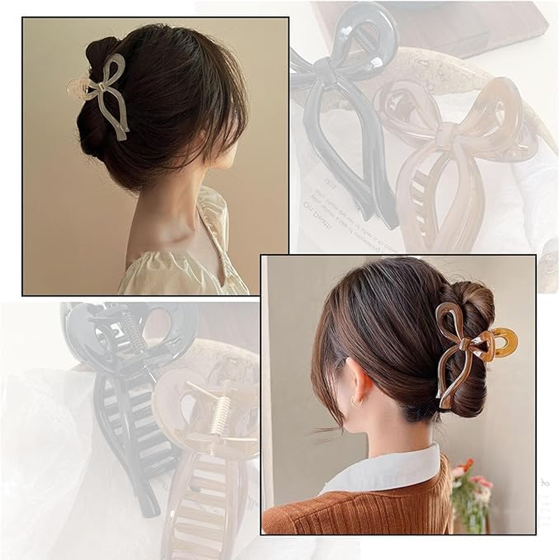 Plastic Cute Large Bow Hair Claws Nonslip Fashion Hair Clips,4Pcs Bow Hair Clips Elegant Hair Claws,Bow Hair Claw Clips Cute Claw Clips,Bow Hair Clips Elegant Hair Claw Large Cute Large Bow Hair Claw image number 2