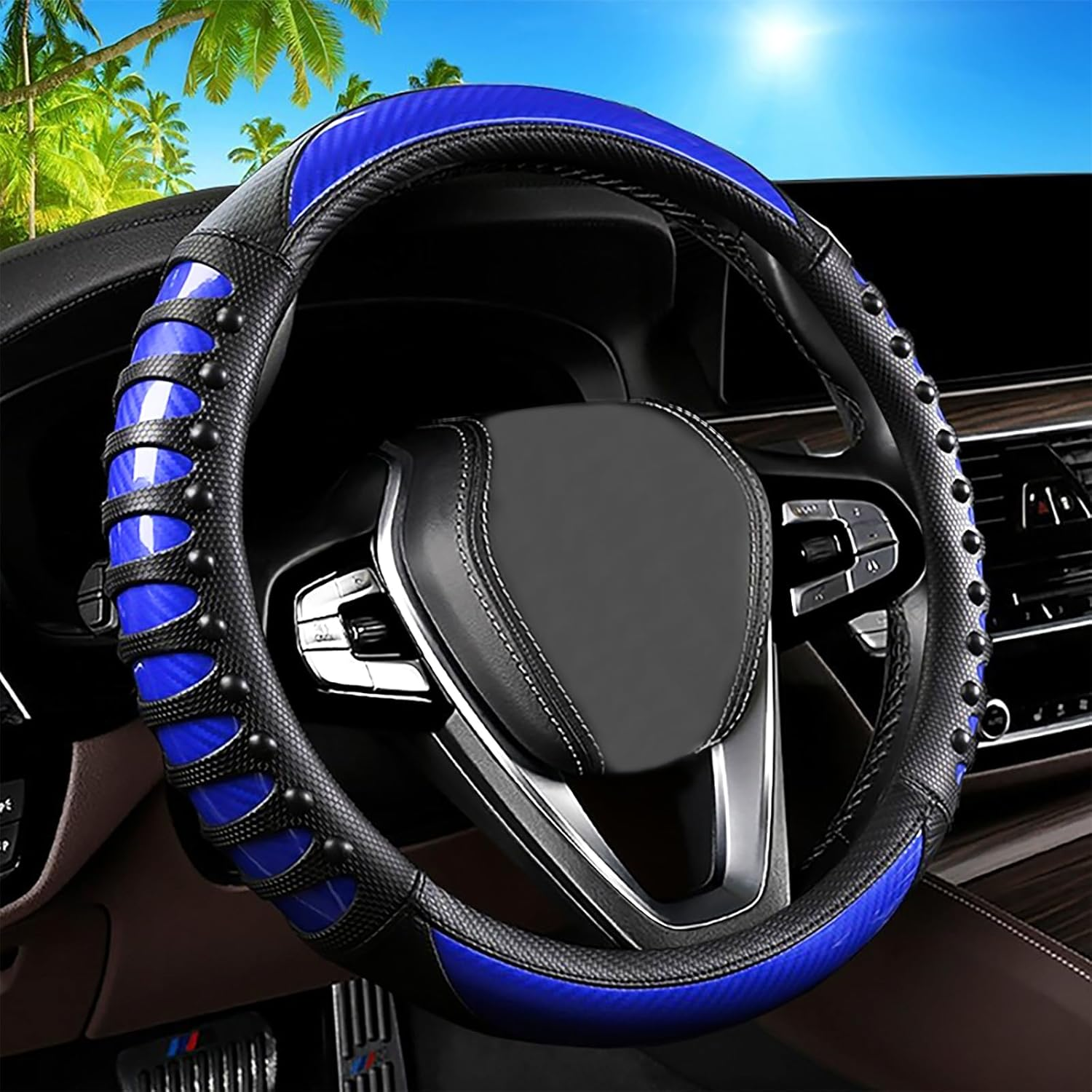 Red Embroidery Butterfly Car Steering Wheel Cover,14.5-15 Inch Universal Leather Covers Breathable Anti-Slip Odorless Steering Wheels Accessories for Men Women