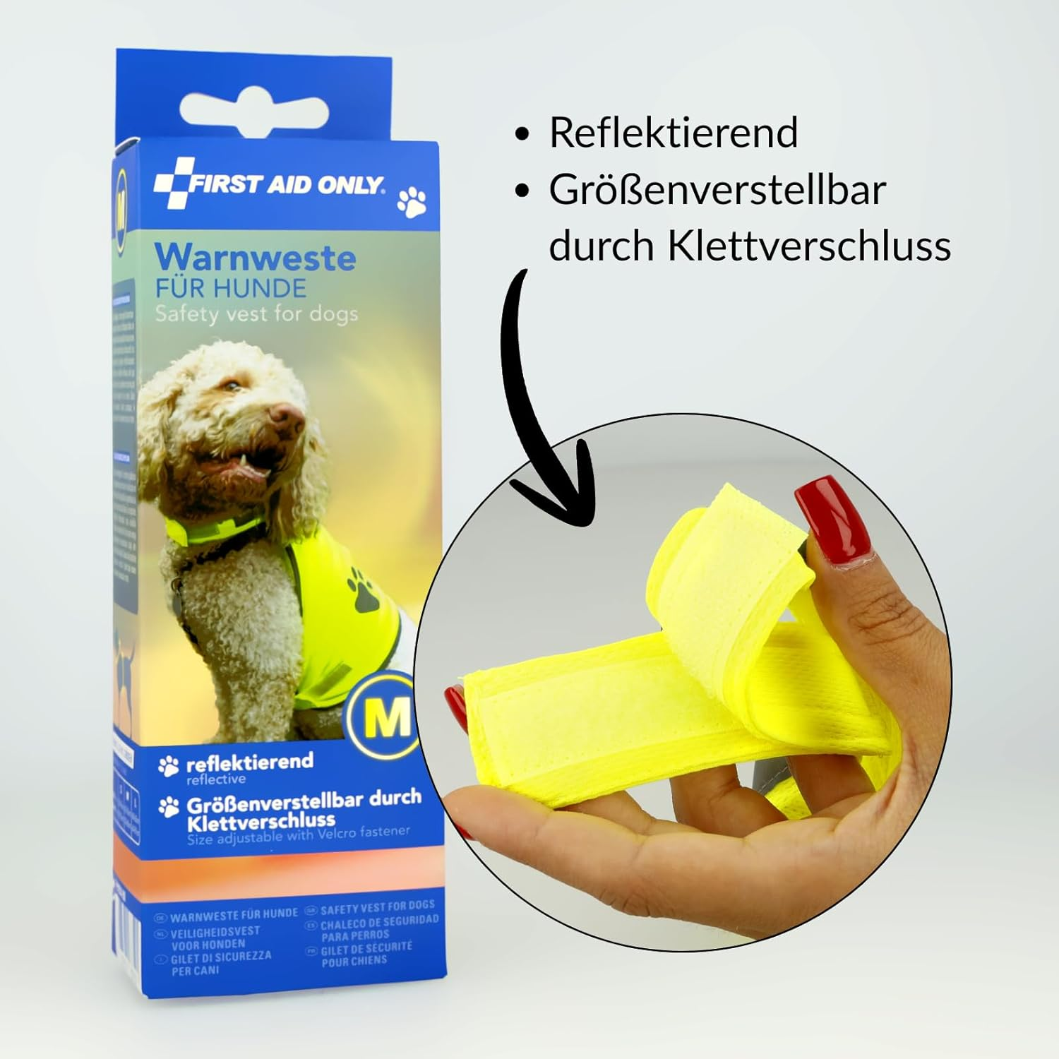 First Aid Only P-91914 00 Dog Safety Vest Yellow Size M | Reflective Vest for Dogs with Reflector | Can Be Attached with Fastener | Neck Circumference: 42-50 Cm, Chest Circumference: 50-68 Cm | 100%