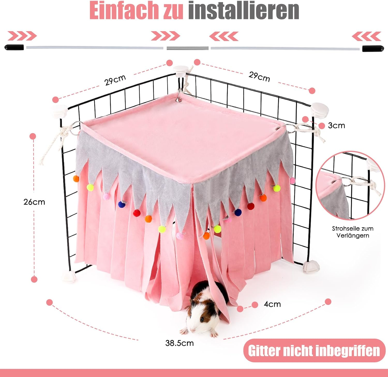 ONEJU Guinea Pig Hideout, Hideout for Guinea Pig, Guinea Pig Hideouts, Four-Sided Guinea Pig Hideouts for Guinea Pig, Bunny, Hamster, Chinchilla, Rabbit without Metal Fences - Pink image number 4