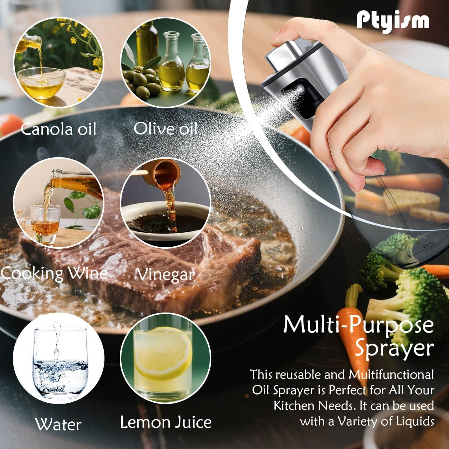 Ptyism Pack of 2 Spray Bottles Oil (Drum with Accessories) Oil Sprayer, Oil Sprayer for Hot Air Fryer, Salad, Grilling, Baking, Kitchen Gadgets image number 2