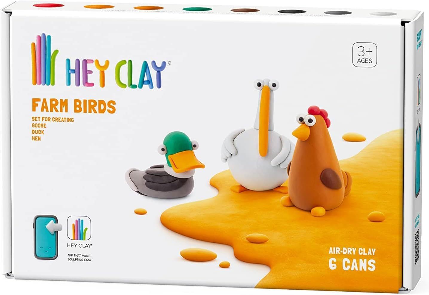 HEY CLAY Farm Birds Air Dry Clay Set 6 Cans Modelling Kit & Interactive App Instructions &ndash; Creative Set for Kids Ages 4-8 (6 Cans)