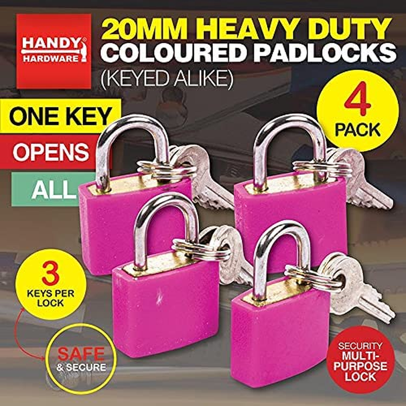 [4PCE] Handy Hardware Padlock Keyed Alike Random Colour(Blue, Green, Purple) 20Mm Best Used for Backpacks, Luggage, Computer Bags, Locker, Gym and More image number 1