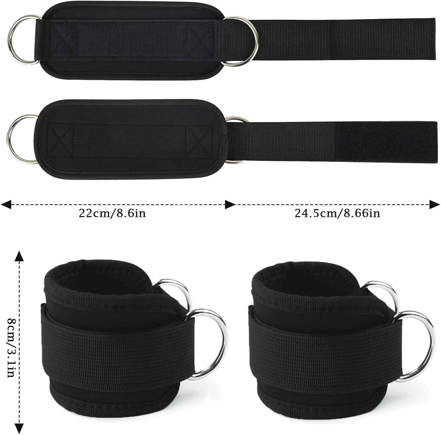 Ankle Straps for Cable Machines Resistance Bands Attachment,Sihuitu Gym Cuffs with Double Stainless Steel D-Ring,Weight Lifting D-Ring Booty Leg Workout Curls Kickbacks Hip Abductor - Black image number 3