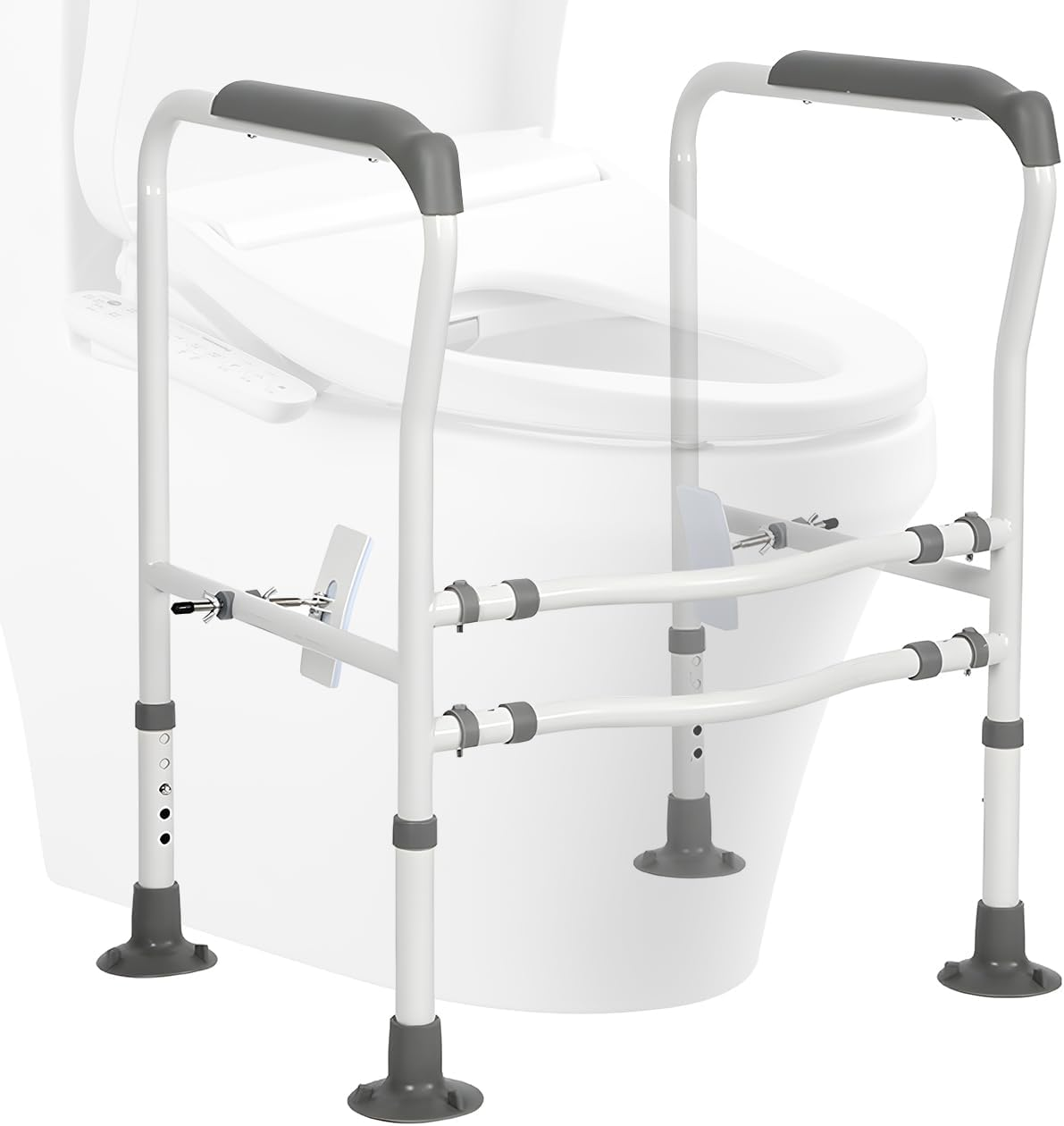 Toilet Safety Frame with Handrails, Height and Width Adjustable, Support Rails for Elderly, 300LB Capacity