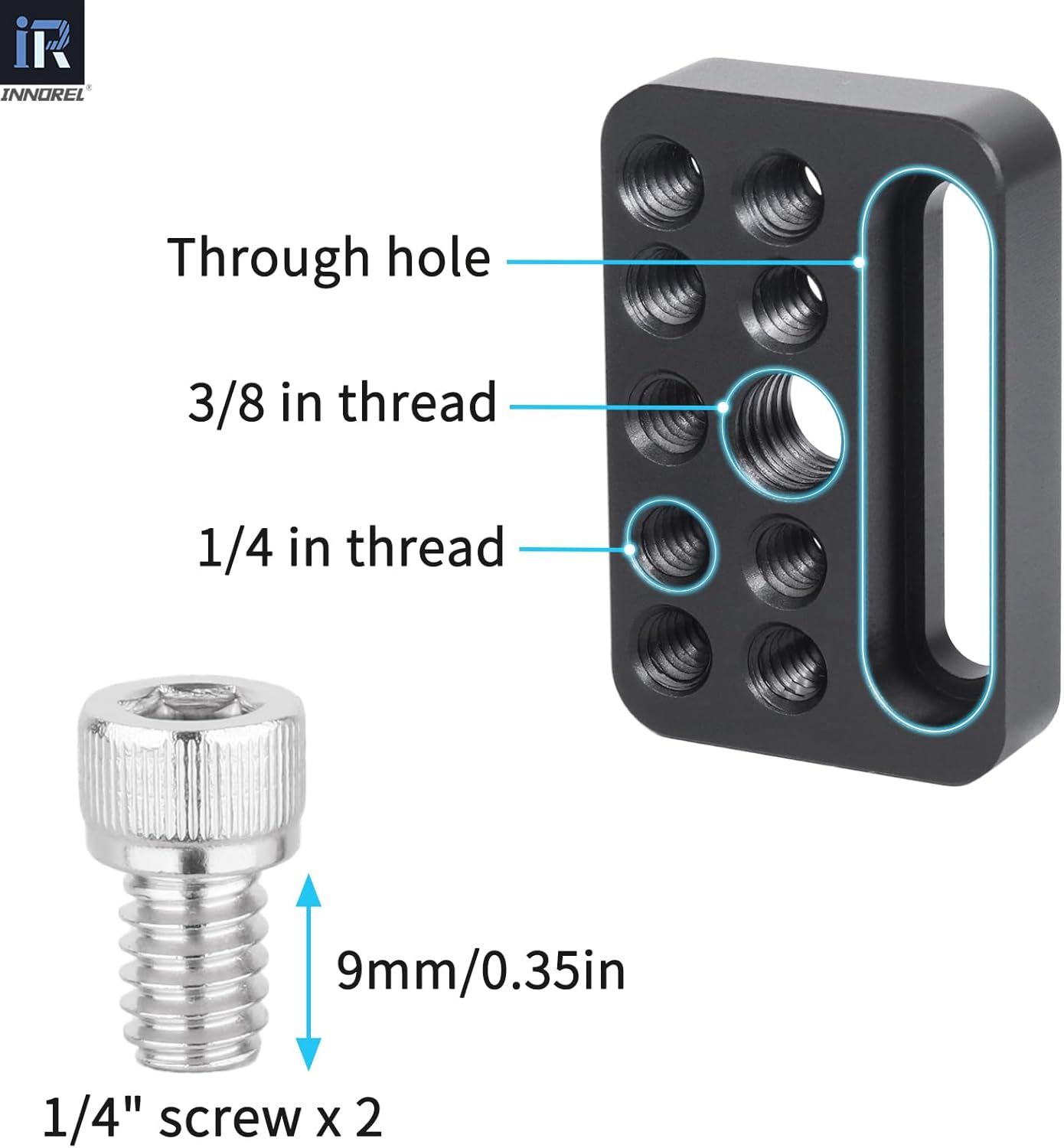 INNOREL CP03 2 Pcs Mini Multi-Functional Cheese Plate for Camera with 1/4" & 3/8" Threads,Porous Connection Quick Installation Board Used for Installing Cheese Board Camera Cage on Guide Rail Block image number 3