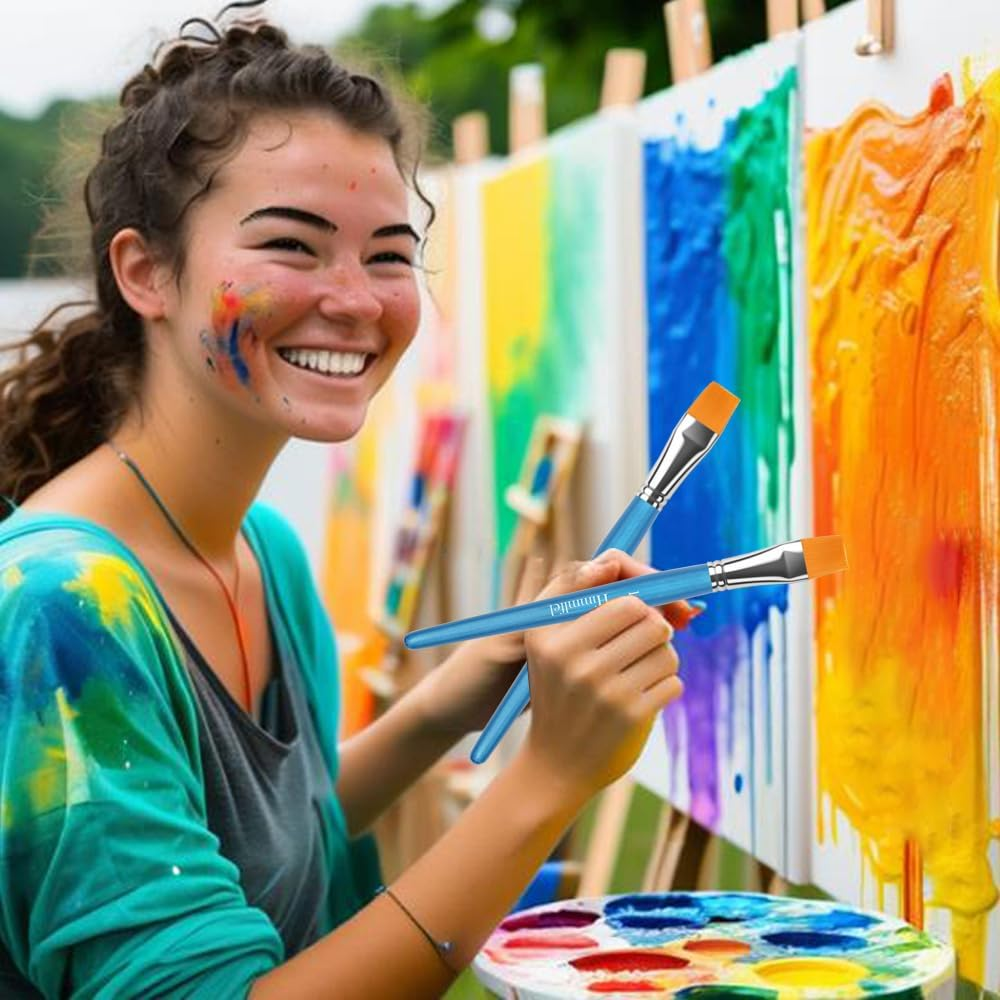 Himmlfel Flat Paint Brush Set, 3 Pcs 1 Inch Acrylic Painting Brushes for Acrylic, Watercolor,Gouache,Oil,Face Painting, Professional Large Pantingbrushes for Artists and Beginners image number 5