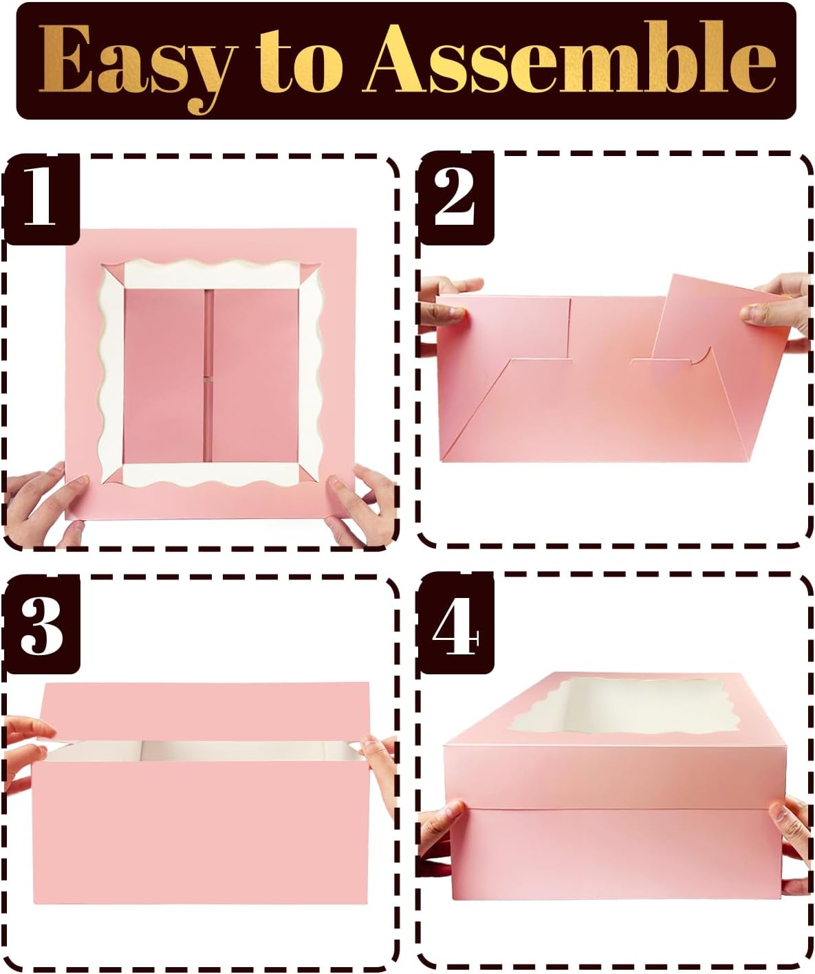 Qiqee 12X12X8 Inch Cake Box, 5 Sets Pink Cake round Boards ＆ 5 Sets 12 Inch Pink Cake Box with Window, Cake Containers(30.48X30.48X20.32Cm) image number 2