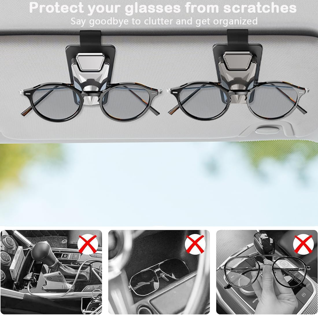 2 Pack Sunglasses Holders for Car Visor,Snap on Car Sunglasses Holders Clip,Car Visor Accessories for Most Glasses (Black Silver) image number 5