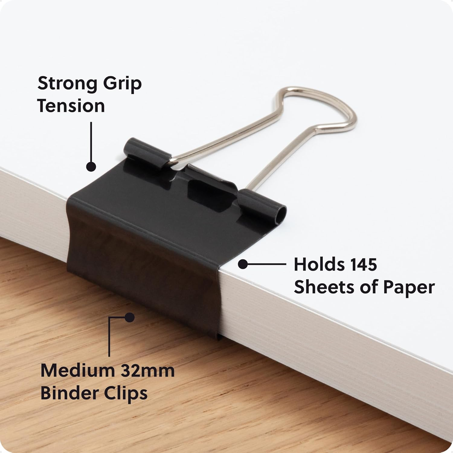 U Brands Binder Clips, Medium 1-1/4-Inch Width, 1/2-Inch Paper Holding Capacity, Black and Silver Steel, 96-Count image number 6