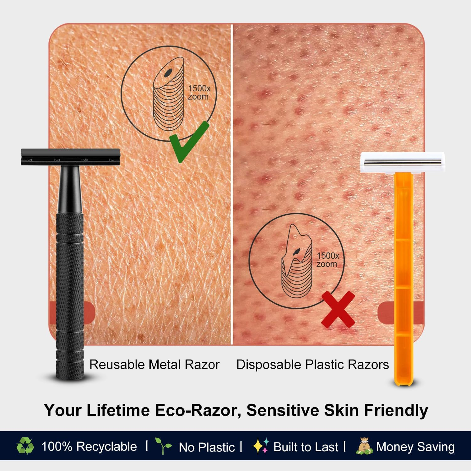 BULIMICA Matte Black Double Edge Safety Razor for Men, with 10 Platinum Coated Double Edge Safety Blade Razor, Reusable Travel Essentials Women Razor image number 6