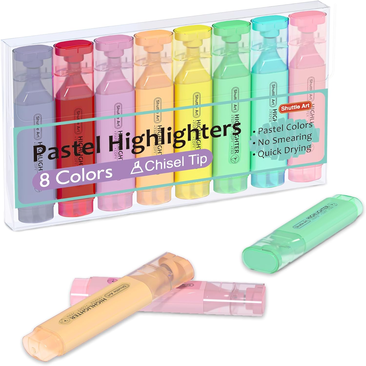 Pastel Highlighters, Shuttle Art 8 Assorted Macaron Colours Highlighter Pens, Chisel Tip Dry-Quickly Non-Toxic Highlighter Markers for Adults Kids Highlighting in the Home School Office