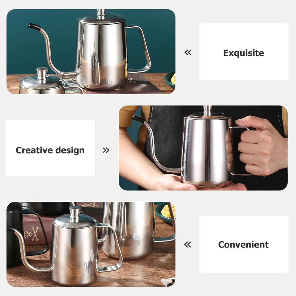 COOPHYA Stainless Steel Coffee Kettle with Long Gooseneck Spout for Precise Pour-Over Brewing Fast Heat Conduction Office and Home Use Metal Coffee Pot for Tea Lovers image number 1