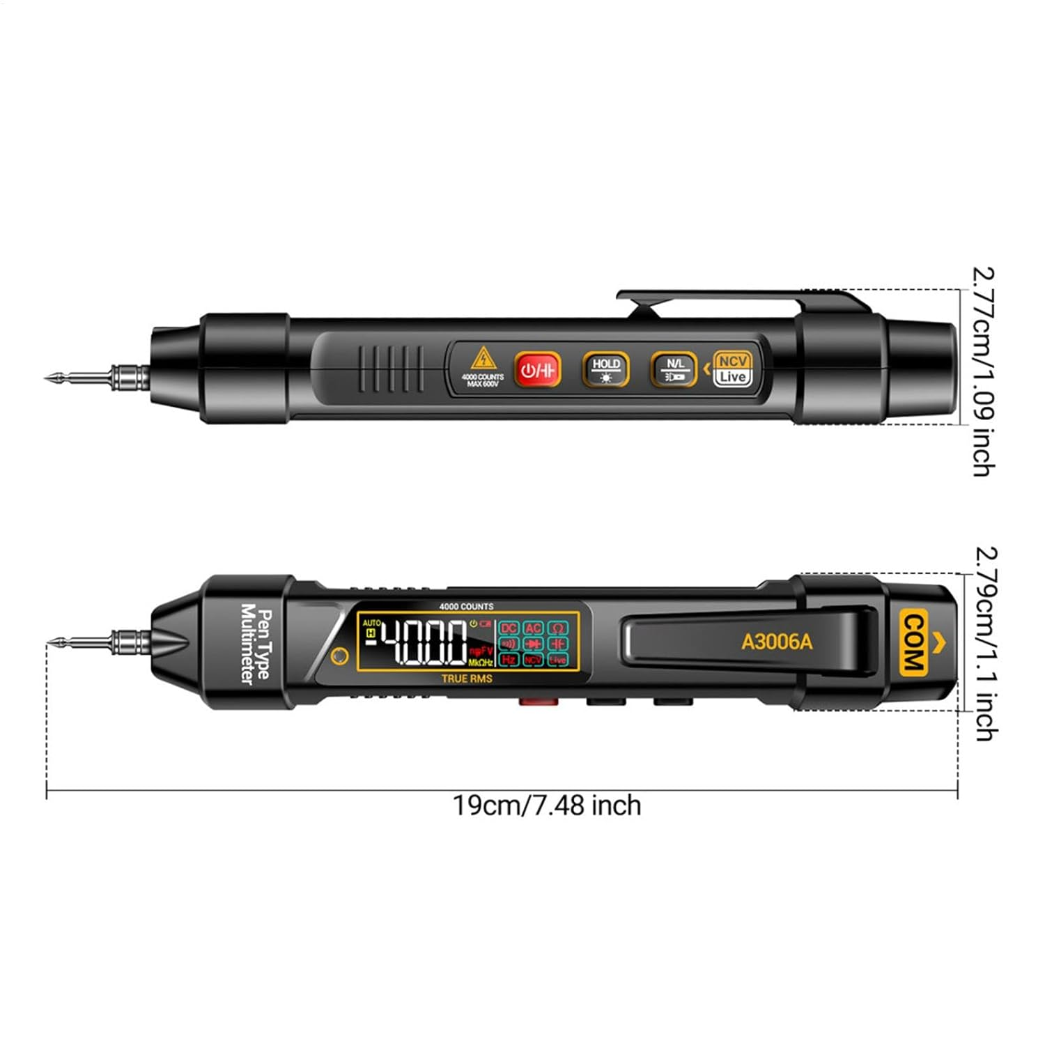 Voltage Tester Multimeter,Pen Type Intelligent Multimeter | 4000 Counts LCD Display Voltmeter Pen Test Multimeter Measure AC DC Voltage Resistance Diode for Electrician Tools image number 6