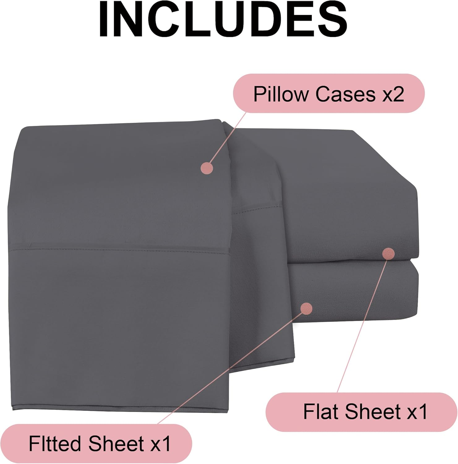 Shunjie.Home 100% Cotton Queen Bed Sheets Set - 600 Thread Count Sateen - 4 Piece Bed Sheet Set, Deep Pocket with All around Elastic, Breathable & Durable Hotel Luxury Bedding - Dark Grey image number 5