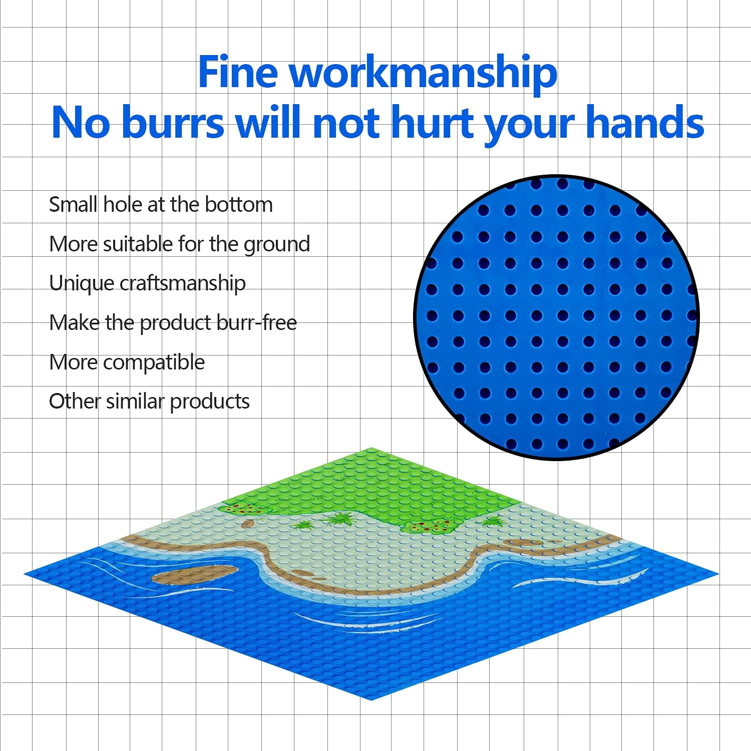 EKIND 2-Pack 10" X 10" Beach Base Brick Plate Compatible for All Major Brands, Scenes Baseplates for Grass Oasis, Pirates Sea and More Building Blocks Kids Toy (2 Straight) image number 3