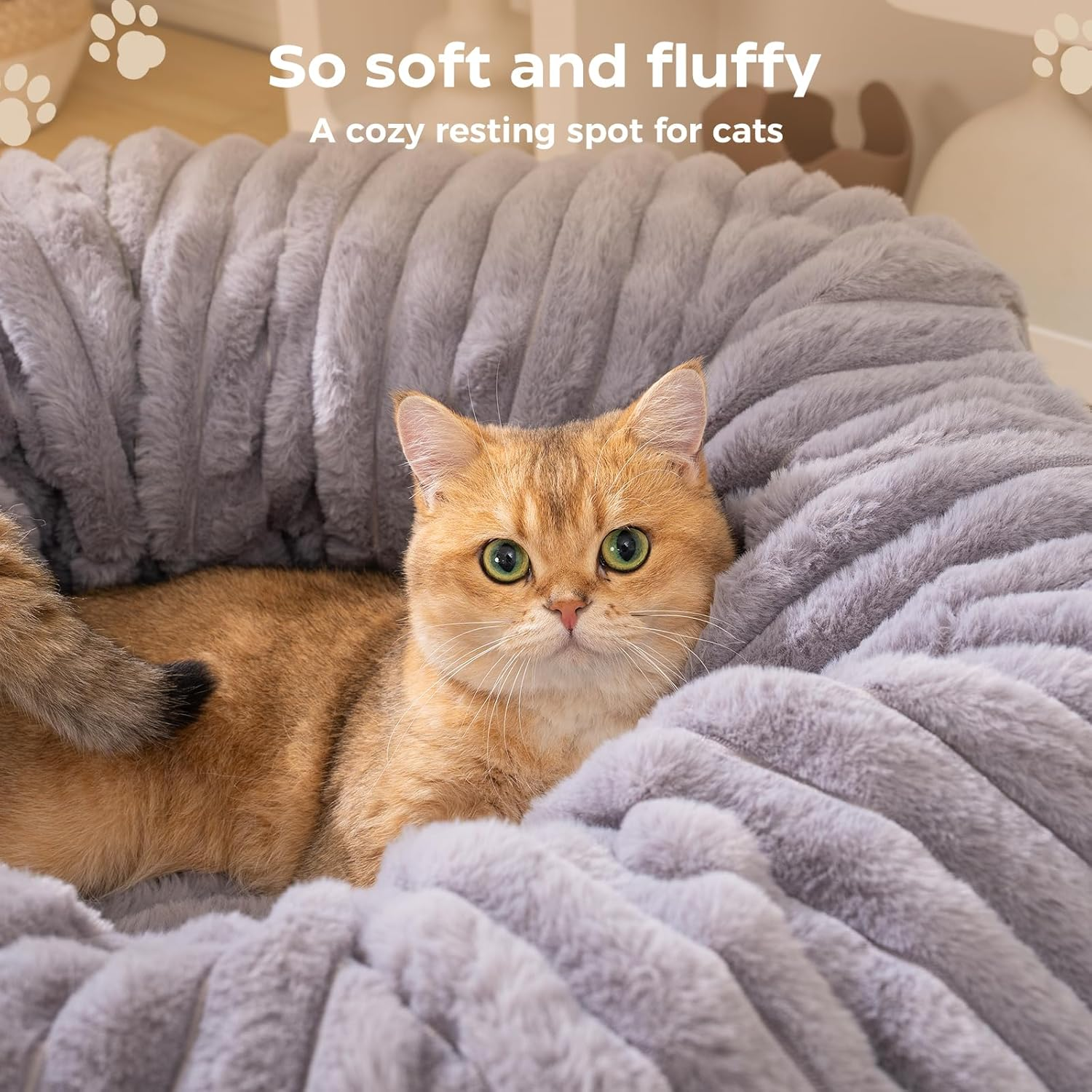 Avont Cat Tunnel Bed for Indoor Cats, Soft Plush Peekaboo Cat Bed Cave Donut Tunnels Tube, Playground Toys Hideout for Kittens Puppies Ferret -Grey