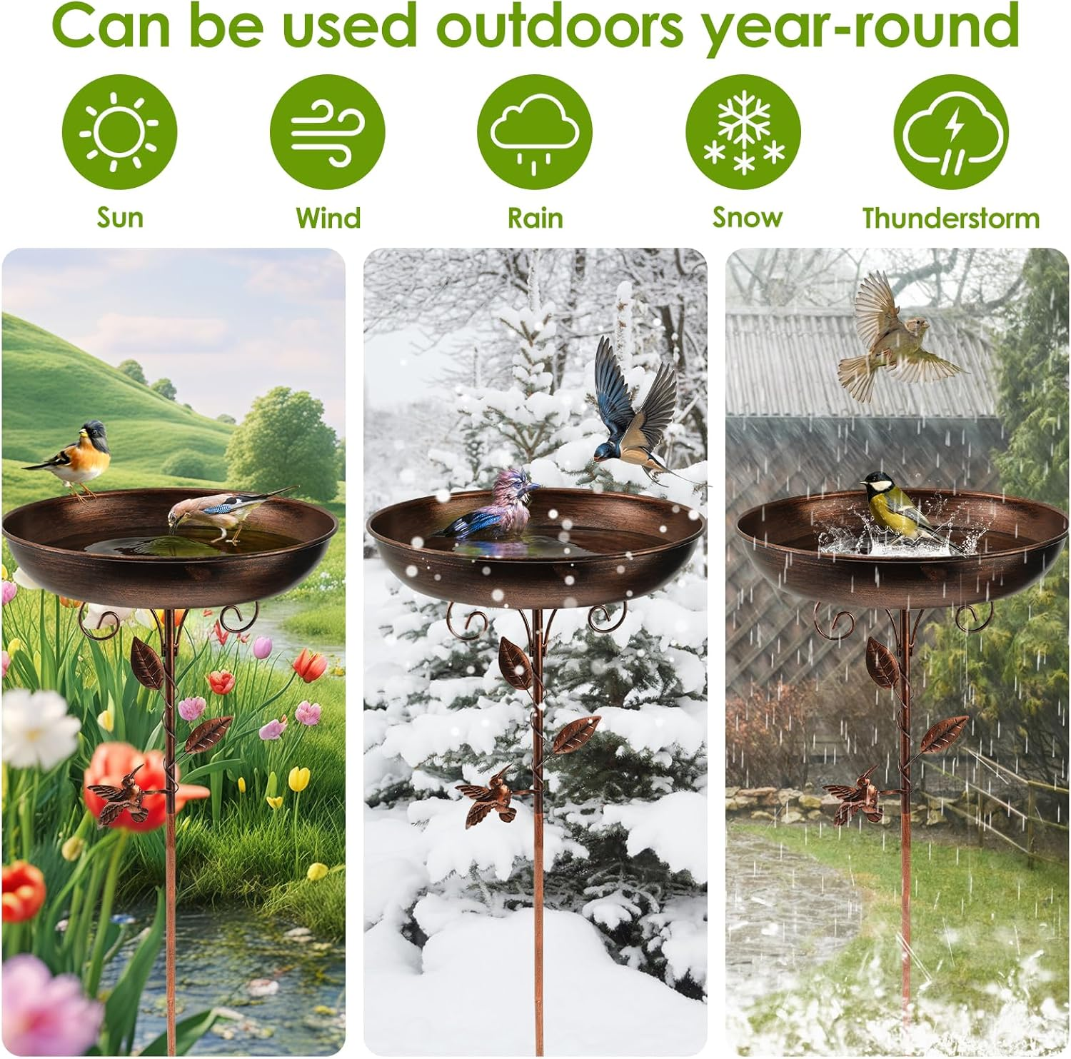 Standing Metal Bird Bath, 30 X 80 Cm, Garden Standing with Metal Stake, Water Bath for Birds, Retro, Frost-Proof, Winterproof, Bird Bath for Birds, Outdoor, Garden, Yard, Lawn (Retro) image number 6