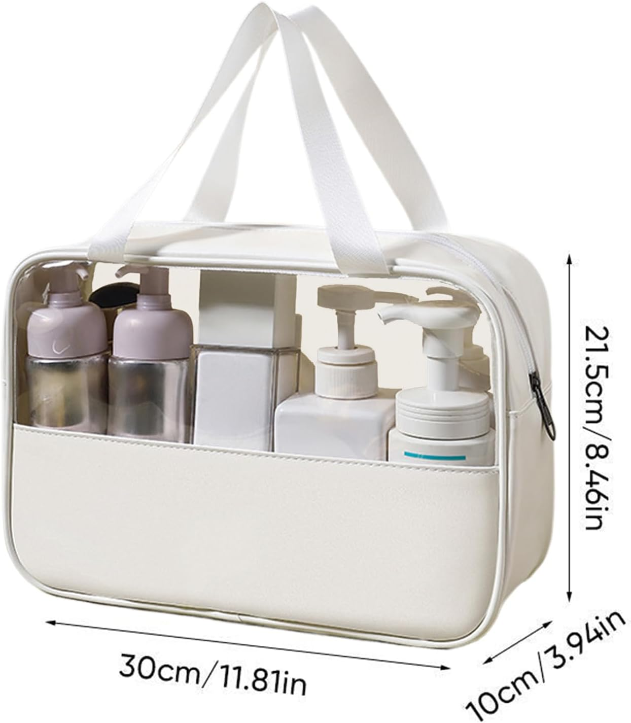 Cosmetic Bags | Traveling Makeup Bag - Portable Waterproof Zipper Organizer Pouches Tote with Clear Window for Toiletry Shower Jewelry Bathroom Packing Train Vanity Girls Beach, White, Refer To - Pink image number 4