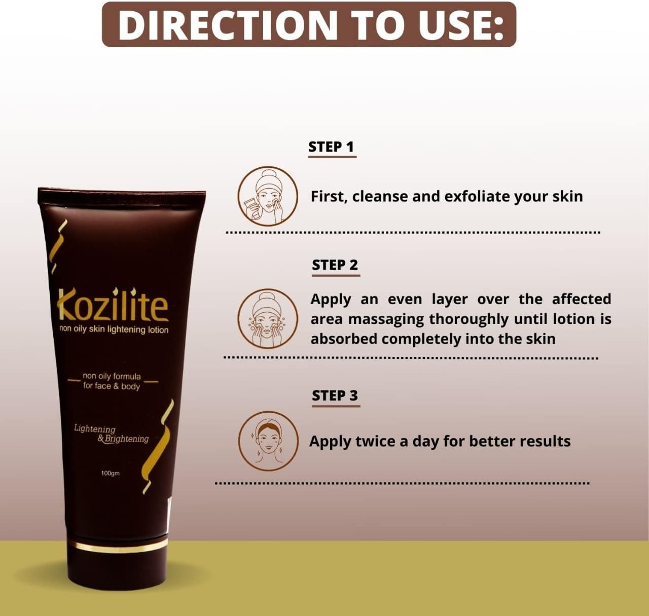 Kozilite_Non Oily Skin Lightening Lotion for Face & Body - 100Gm - Pack of 1