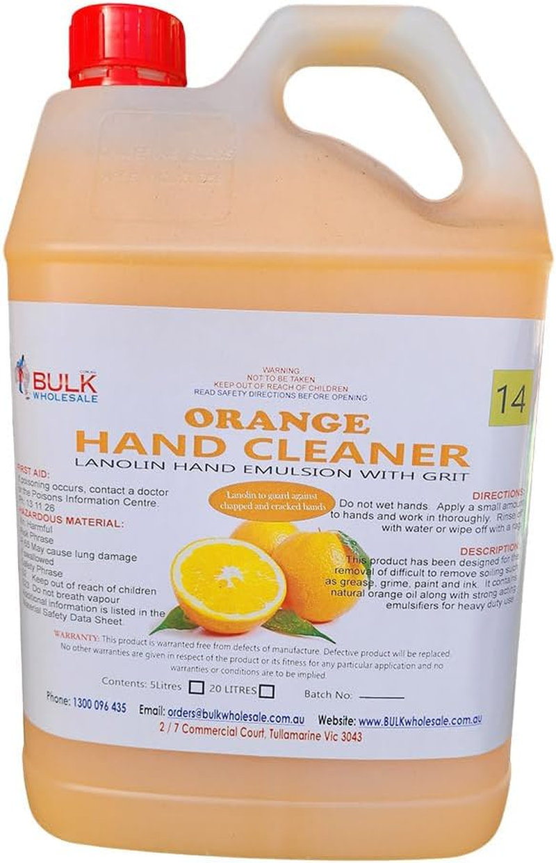 Bulk Blendz Industrial Orange Hand Cleaner Heavy Duty with Pumice and Lanolin - 5 Litre