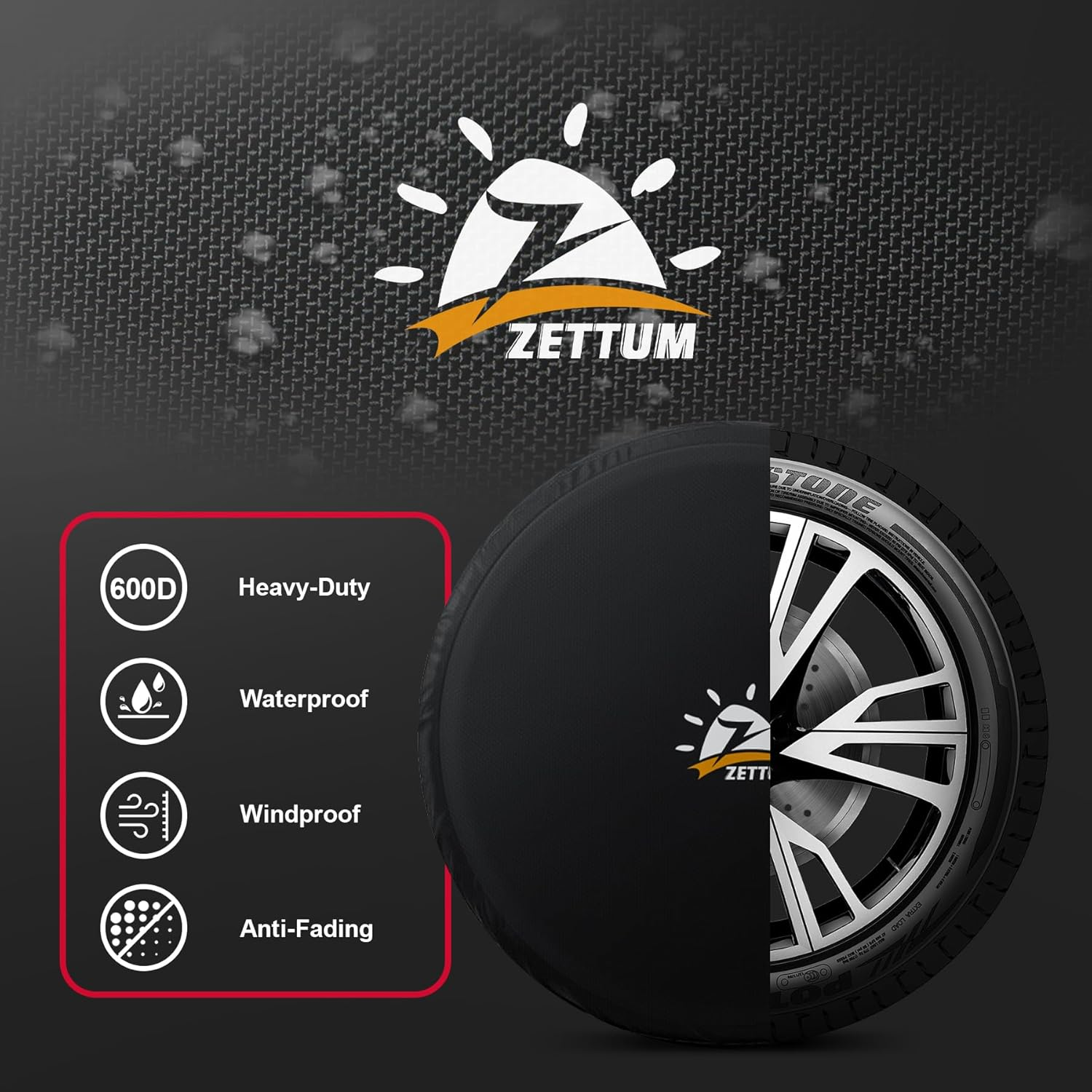 Zettum Spare Tire Cover - Tough Tire Wheel Protector for Car, SUV, Truck, Travel Trailer, Motorhome, Camper, Heavy Duty Waterproof Sun Rain Snow Protector Cover, Fits Tire Diameters 26-28 Inch image number 4