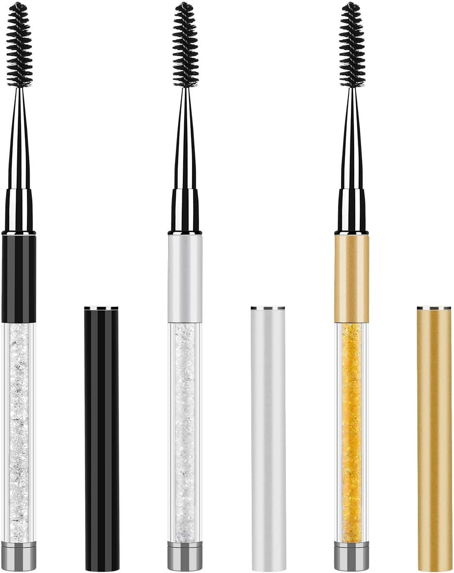 Tbestmax 3 Pcs Spoolies Mascara Wands Eyelash Brushes Eye Brow Brush Applicator with Cap for Travel Pink