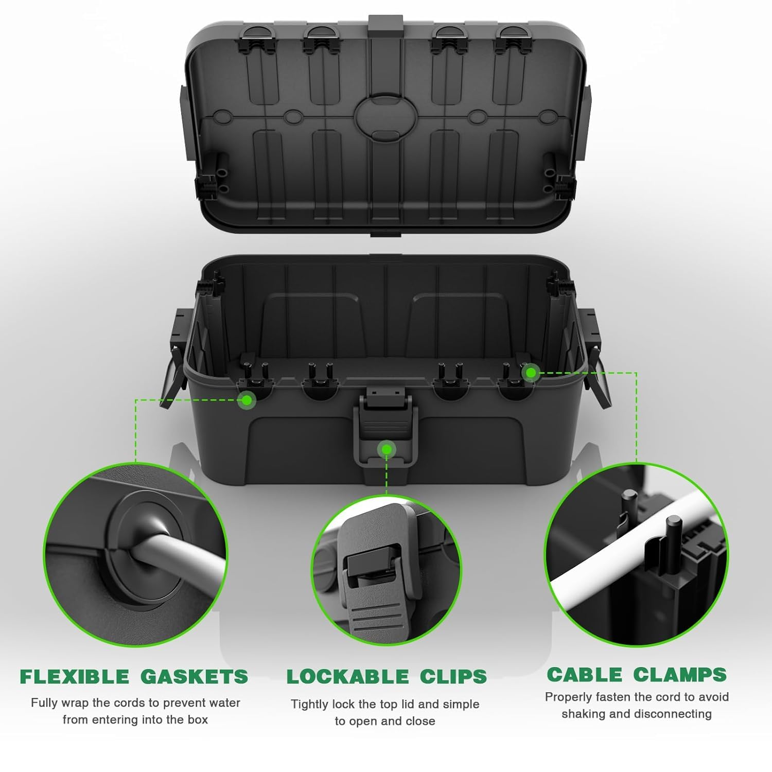 WADY Large Capacity Outdoor Cable Box - Weatherproof Electrical Enclosure for Garden Tools, Holiday Lights & Security Cameras, Durable Storage Solution with Cable Management image number 4