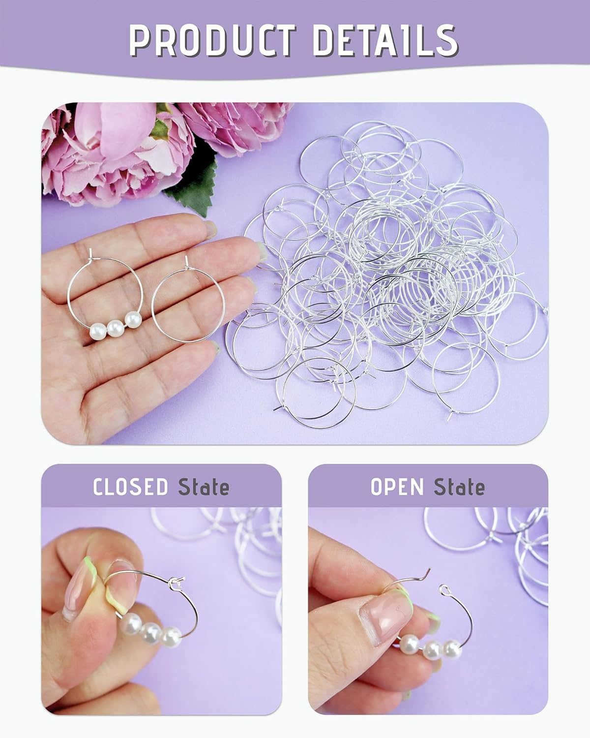JIALEEY 100PCS Wine Glass Charm Rings 25Mm Silver Plated Open Jump Ring Earring Beading Hoop for Jewelry Making Wedding Birthday Party Festival Favor image number 4