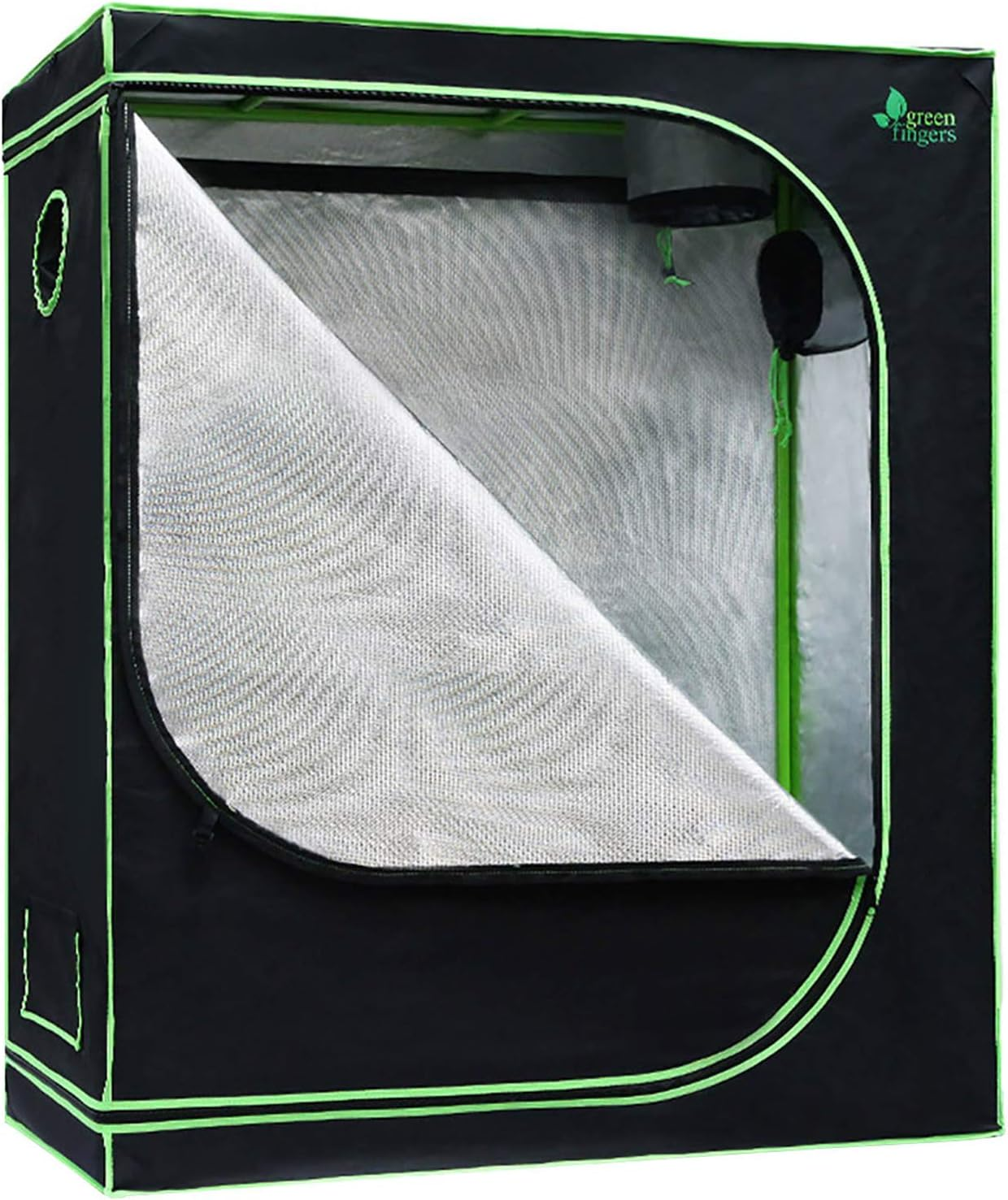 Green Fingers Grow Tent 120 X 60 X 150Cm Hydroponics Growing System Indoor Greenhouse Hydroponic Indoor Plant Kits,600D Oxford Cloth Green Exterior and Steel Frame with Highly Reflective Inside image number 4