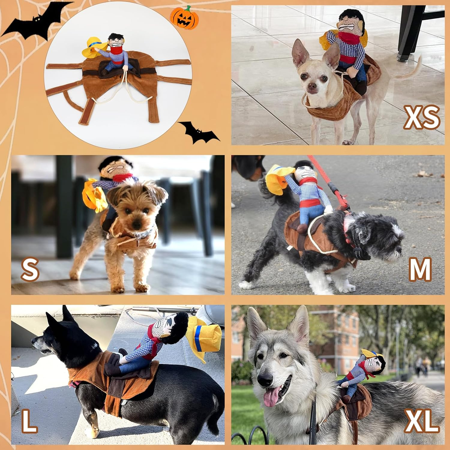 T2Y Cowboy Rider Dog Costume - Halloween Dog Costumes for Medium Dogs, Dogs Clothes Knight Style with Doll and Hat for Halloween Day, Suitable for Corgi, Pug, Frenchie, Dachshund【M】 image number 2