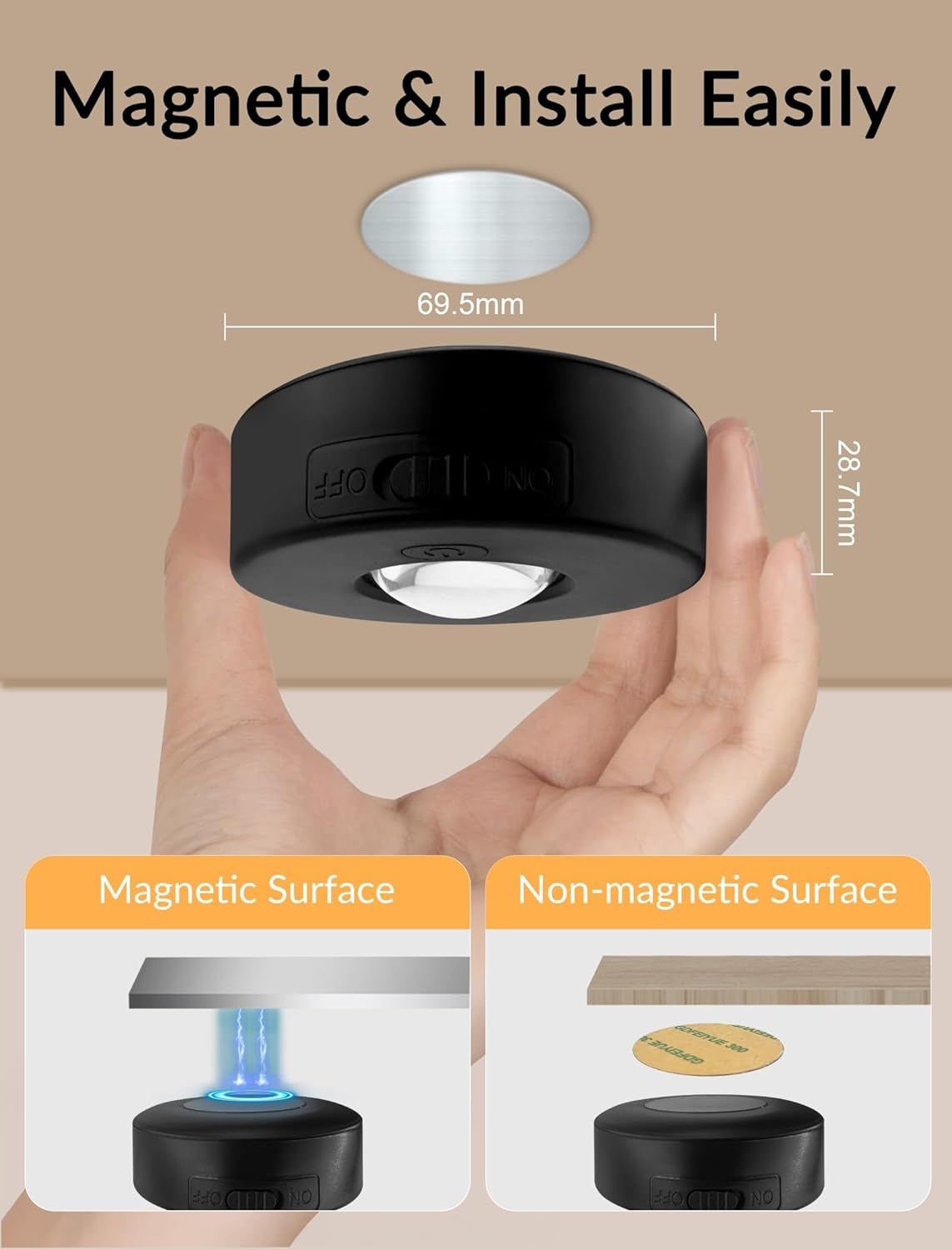 MERTTURM Rechargeable RGB Puck Light, 1200 Mah Wireless Cupboard LED Cabinet Light, Dimmable Stick on Wall Light with Remote Control/Timer for Wardrobe/Kitchen-3 PCS image number 1