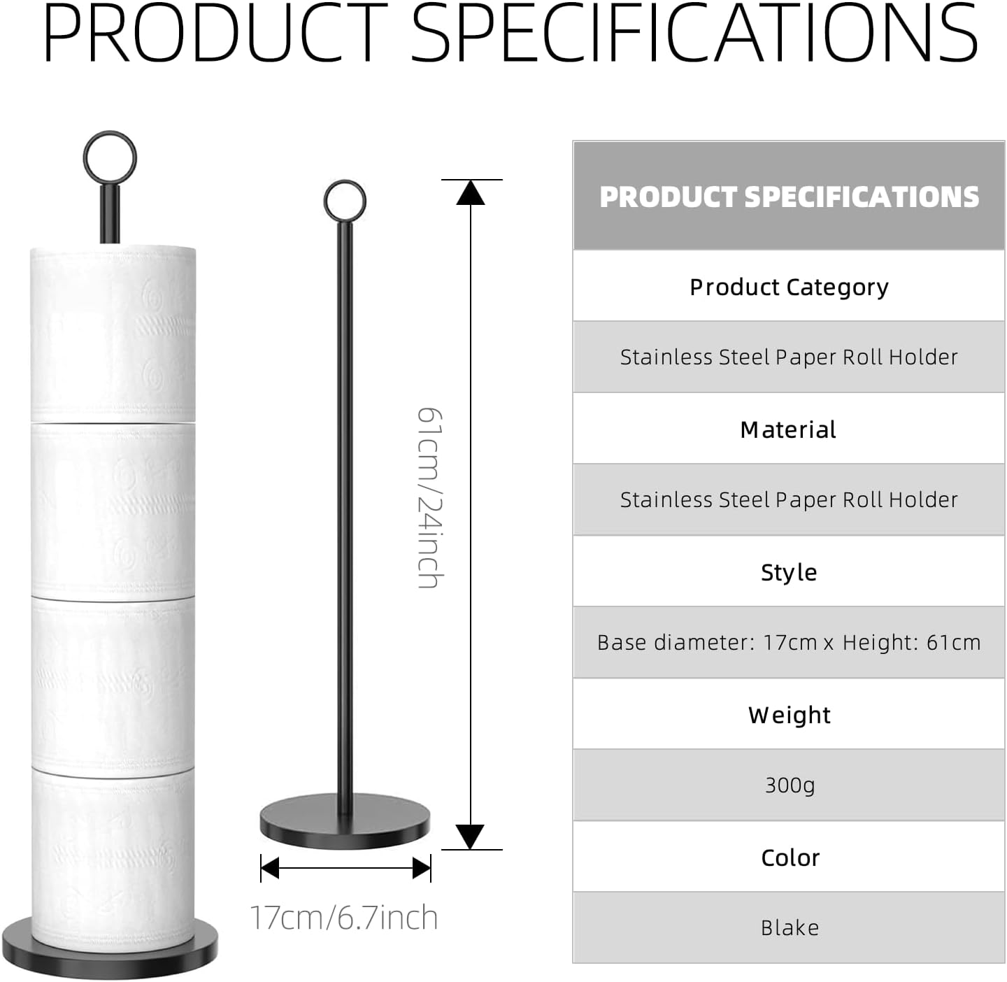 Toilet Paper Holder Stand with Reserve Stainless Steel Paper Roll Holder Stand for Bathroom, Kitchen Free-Standing Toilet Paper Holder with Storage Function image number 6