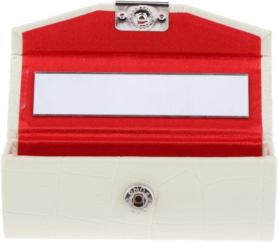 Koolsoo Leather Lipstick Case Holder Storage Box with Mirror for Purse, White - Brown image number 5