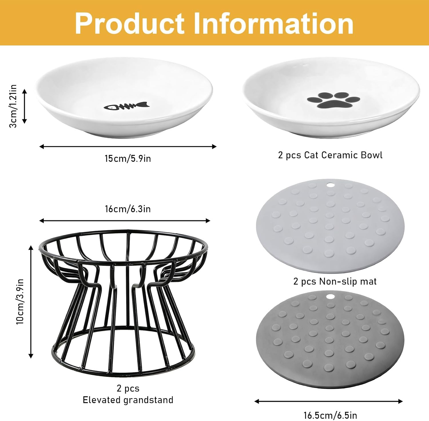 Set of 2 Raised Cat Bowls with Metal Stand, Cat Bowls, Feeding Bowl, Cat Set with Raised Stand, Metal Holder, Pet Feeding Bowl, anti Vomiting Cat Bowl for Cats and Puppies image number 6